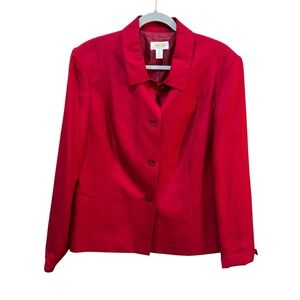 Talbots Wool Silk Blend Three Button Women's Plus Size Blazer 16 Red